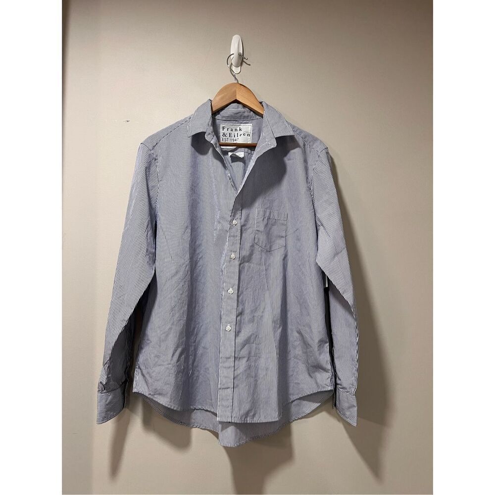 Frank & Eileen Womens Blue White Striped Relaxed Button-Up Shirt Size Large NWOT